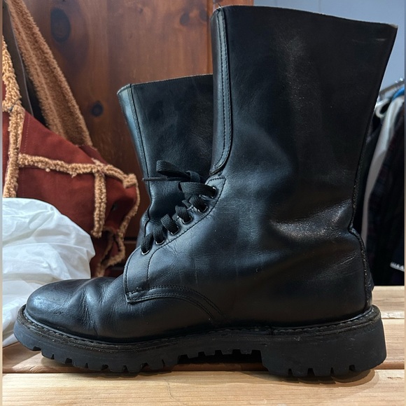 Vintage SOLDINI Leather Military Combat Boots Lug Sole Black 43 US 10 - Picture 3 of 16